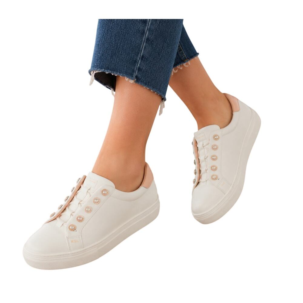 Kurt Geiger London Crystal Embellished Slip-On Sneakers White Blush Pink EU 38.5
